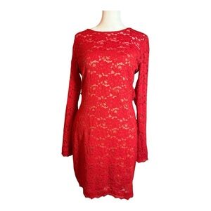 Express Red Long Sleeve Lace Dress Cut-Out Back Medium